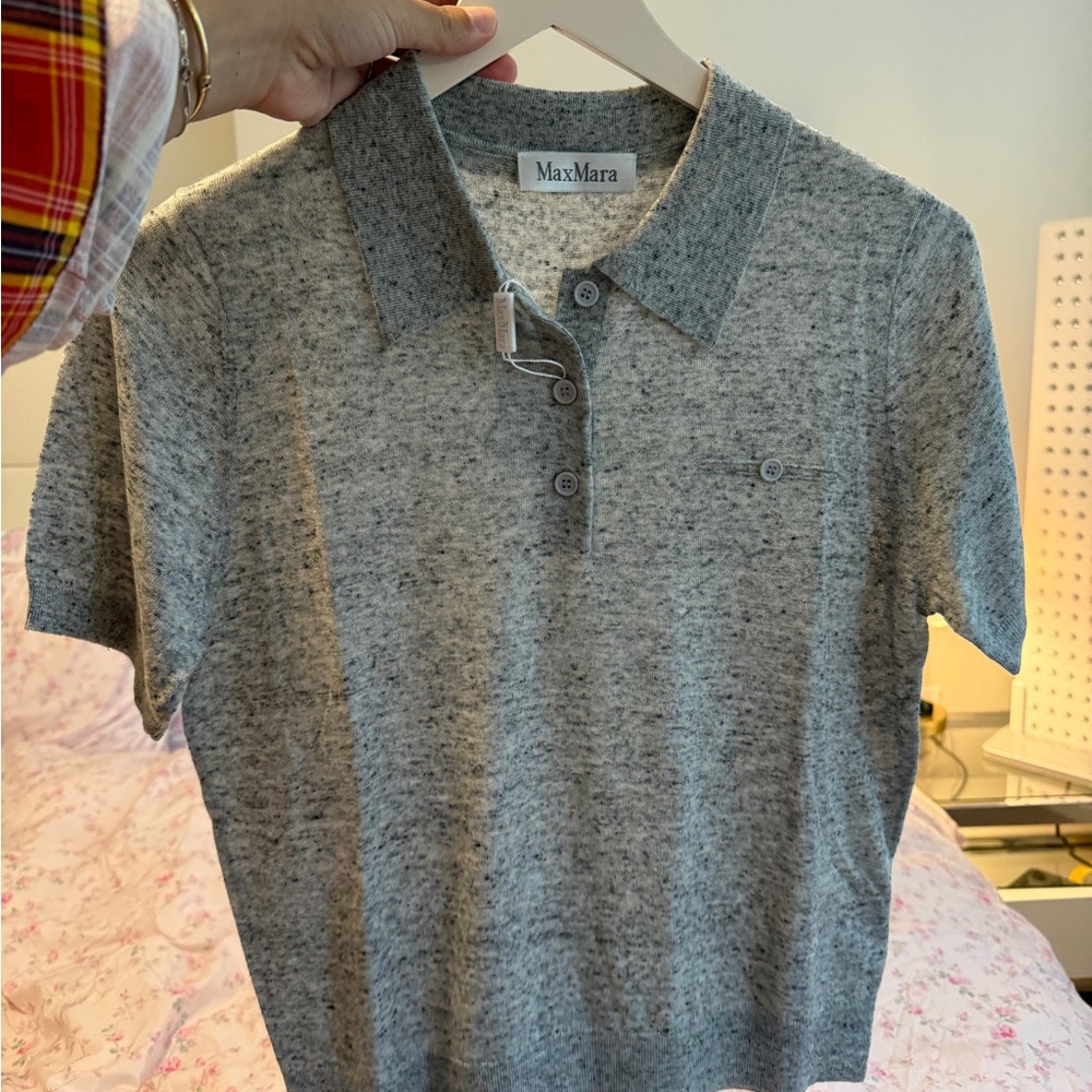 MaxMara Grey Knit Polo Shirt